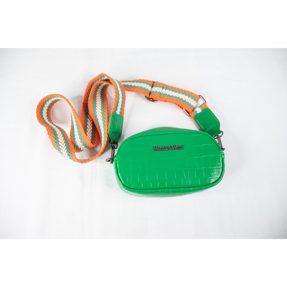 Montana West Crossbody Bag Womens Green Clutch Croc Embossed Guitar Strap‎
